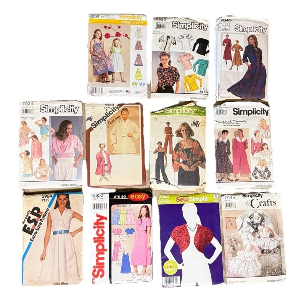 Vintage Simplicity Sewing Patterns Lot 12pc Women Girls Dresses Tops 80s 90s